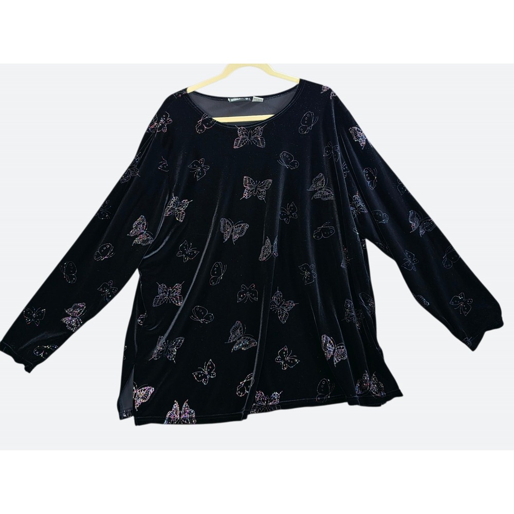 Vintage Fashion Bug Whimsygoth Butterfly Velvet Tunic Top 26/28W Y2K Goth Black